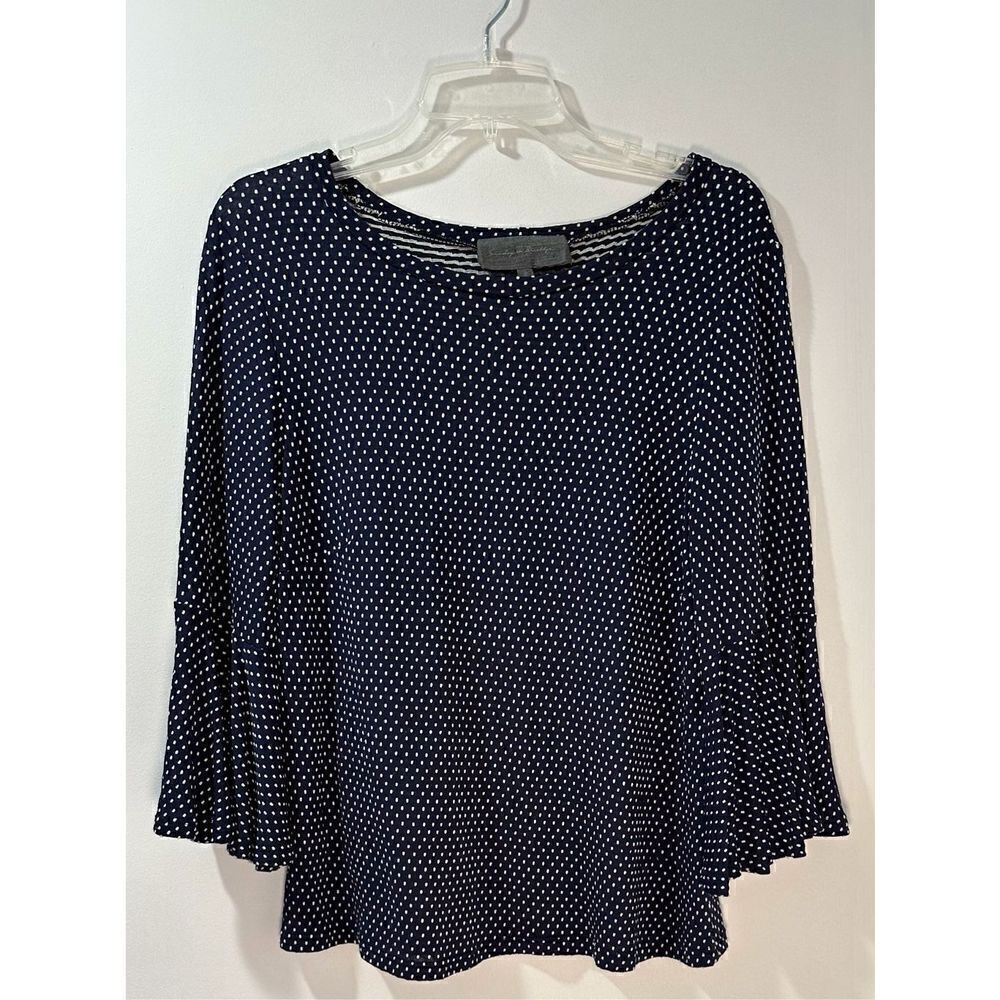 Anthro Sunday in Brooklyn women’s navy polka dot 3/4 bell sleeve top Sm #42-1045